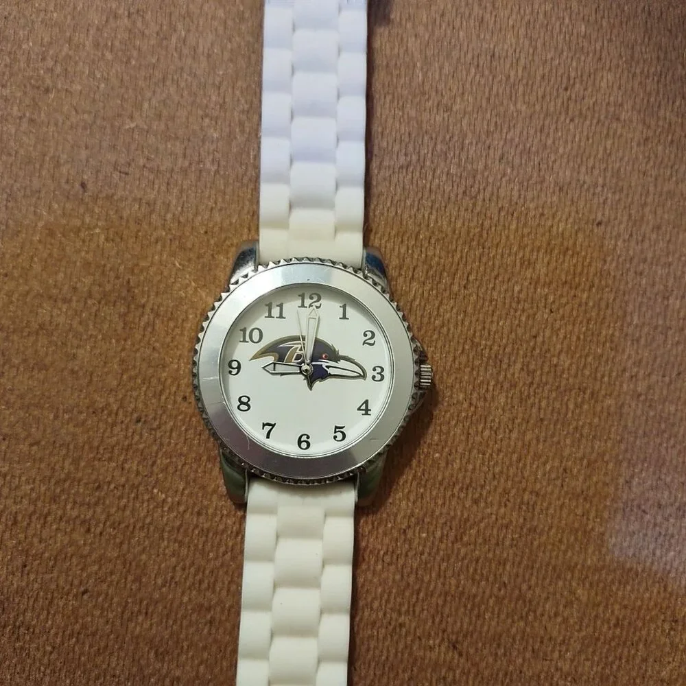Baltimore Ravens Logo Watch With White Silicone Strap & Silver-Tone Case